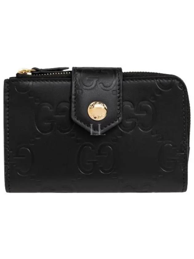 GG Snap Button Leather Medium Card Wallet Black - GUCCI - BALAAN 2