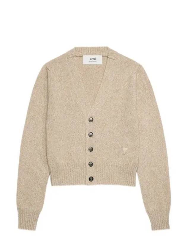 Embroidered Heart Logo Cashmere Cardigan Champagne - AMI - BALAAN 3