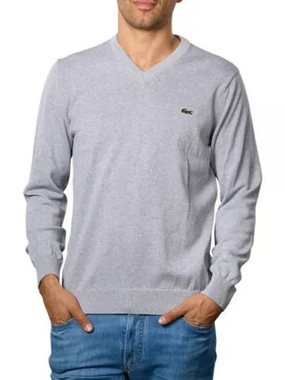 V Neck Cotton Classic Fit Knit Top Grey - LACOSTE - BALAAN 2