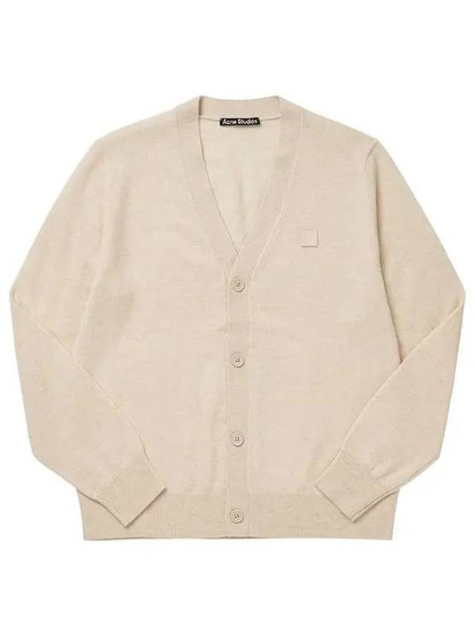 C60038 OATMEAL MELANGE Face Logo Cardigan - ACNE STUDIOS - BALAAN 1