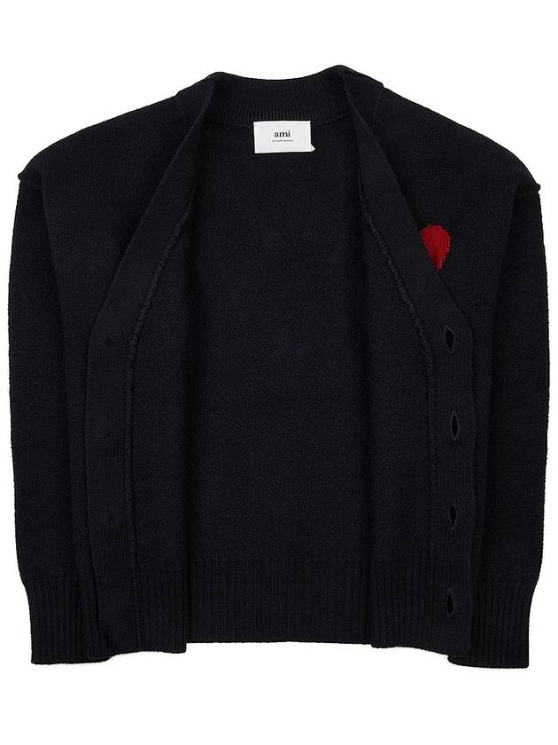 Heart Logo V Neck Wool Cardigan Black - AMI - BALAAN 9