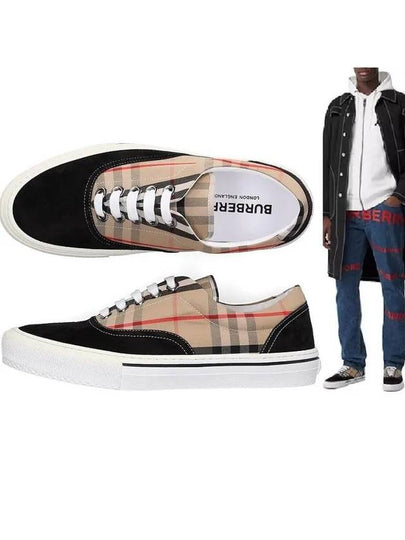 Men's Wilson Vintage Check Mix Low Top Sneakers Black Brown - BURBERRY - BALAAN 2