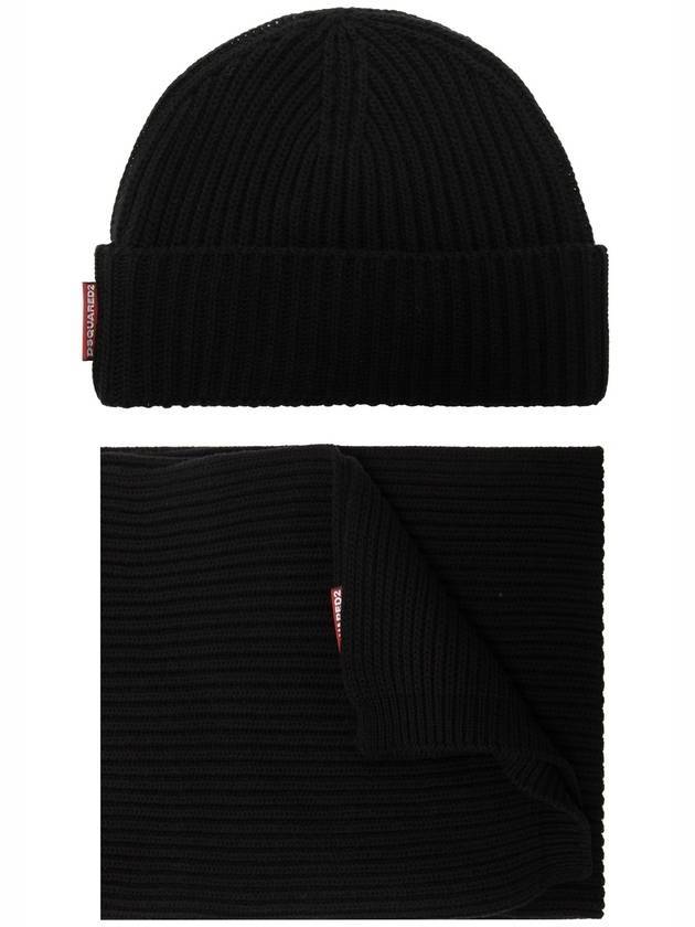 Ribbed Muffler Beanie Set Black - DSQUARED2 - BALAAN 1