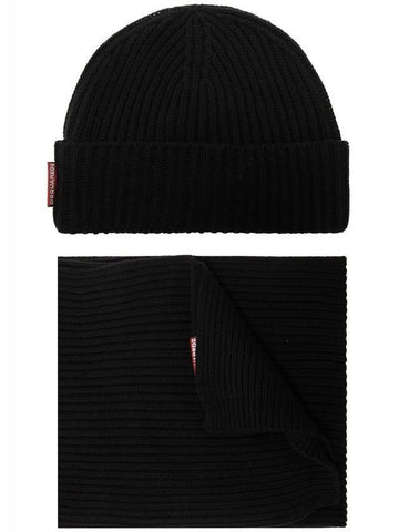 Ribbed Muffler Beanie Set Black - DSQUARED2 - BALAAN 1