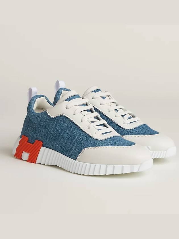 Bouncing Sneakers Chevron Denim Suede Goatskin & Bleu Clair Blanc - HERMES - BALAAN 8