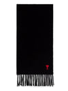 Small Heart Logo Classic Wool Fringe Scarf Black - AMI - BALAAN.