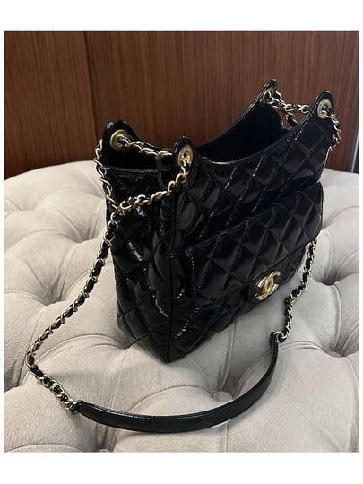 Shiny Calfskin Hobo Bag Medium Black Cross Bag AS4322 - CHANEL - BALAAN 2