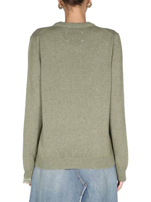 Stitched Round Neck Wool Knit Top Green - MAISON MARGIELA - BALAAN 5