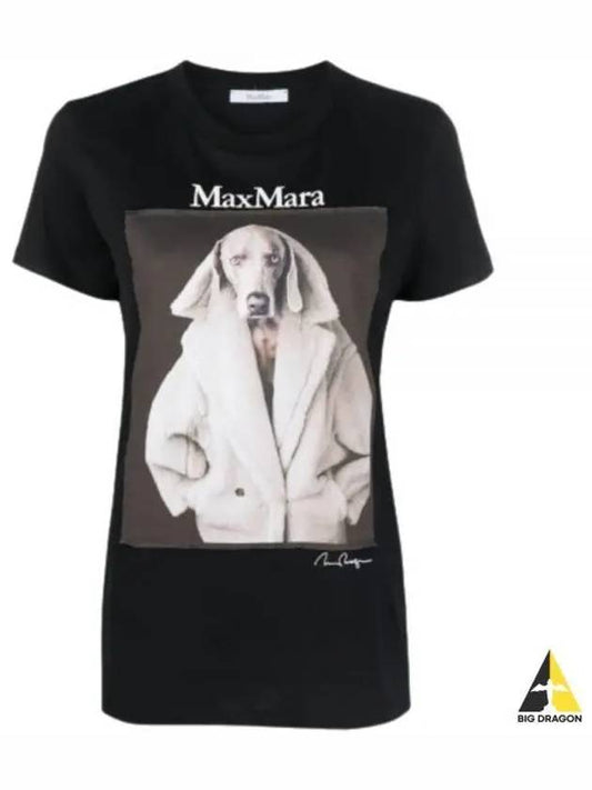 Print Cotton Short Sleeve T-Shirt Black - MAX MARA - BALAAN 2