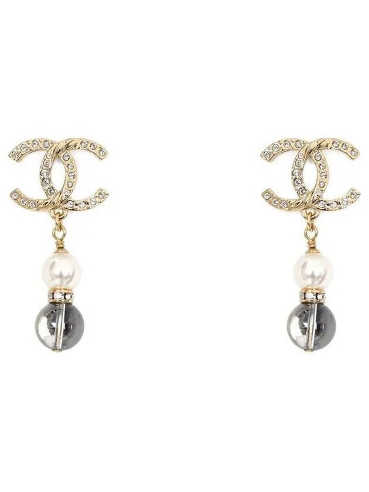 CC Crystal Pearl Drop Earrings Gold - CHANEL - BALAAN.