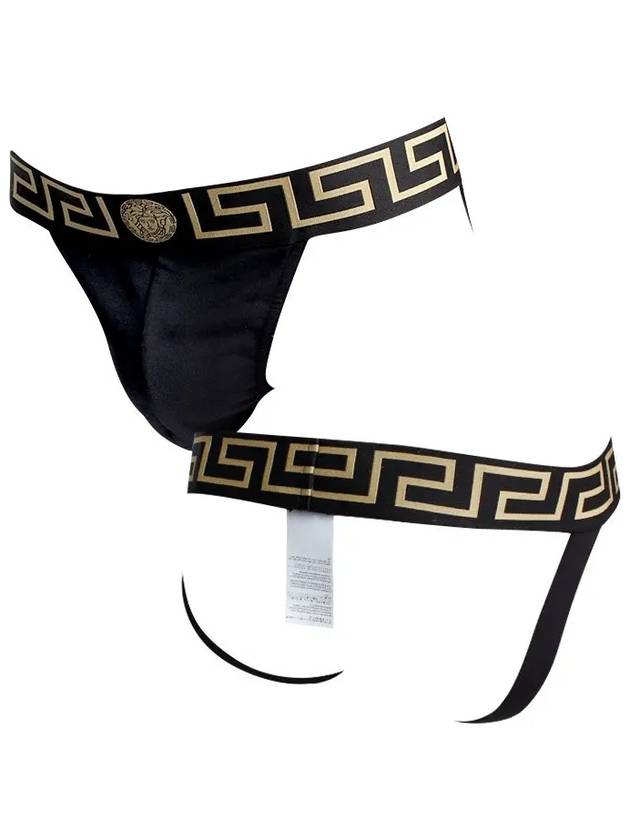 Men's Greca Border Jock Strap Briefs Black - VERSACE - BALAAN.