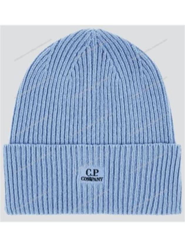 Embroidered Logo Ribbed Beanie Blue - CP COMPANY - BALAAN 1