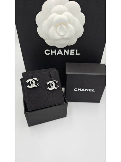 Two-Tone CC Logo Crystal Earrings Black Silver - CHANEL - BALAAN 2