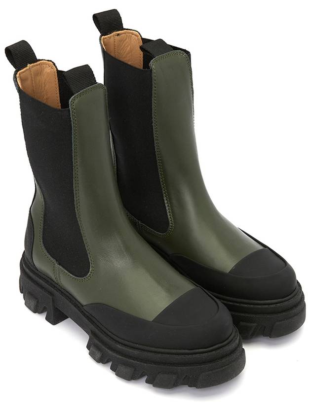 Leather Mid Chelsea Boots Khaki - GANNI - BALAAN 4