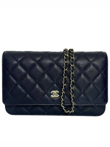 Classic Grained Calfskin Chain Wallet Navy - CHANEL - BALAAN 1