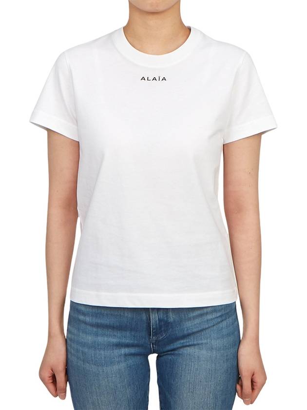 Embroidered Logo Cotton Short Sleeve T-Shirt White - ALAIA - BALAAN 4