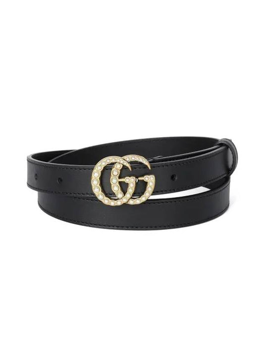Double G Pearl Buckle Leather Belt Black - GUCCI - BALAAN 1