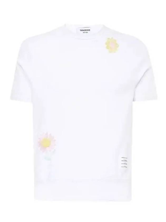 Floral Embroidered Short Sleeve T-Shirt White - THOM BROWNE - BALAAN 2