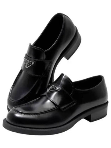 Triangular logo brushed leather loafers - PRADA - BALAAN 1