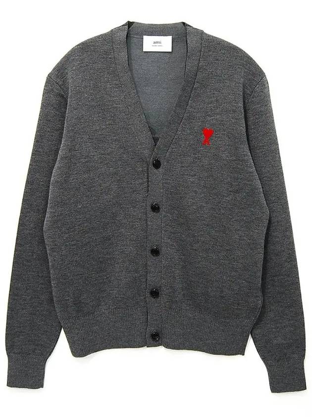 Small Heart Logo Wool Merino Cardigan Grey - AMI - BALAAN 2