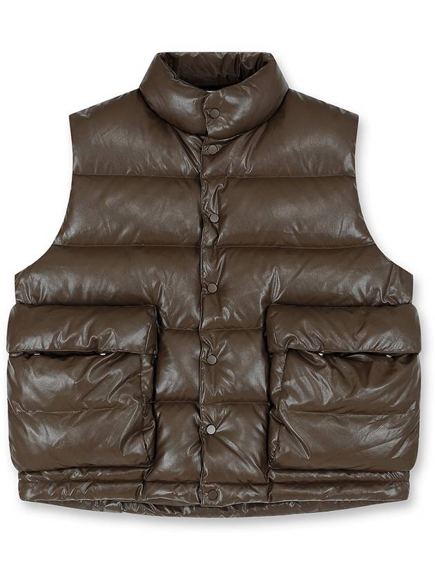 Leather Puffer Padding Vest Brown - NUAKLE - BALAAN 1