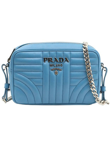 MARE Blue Soft Calfskin Silver Plated Diagram Mini Chain Cross Bag - PRADA - BALAAN 1