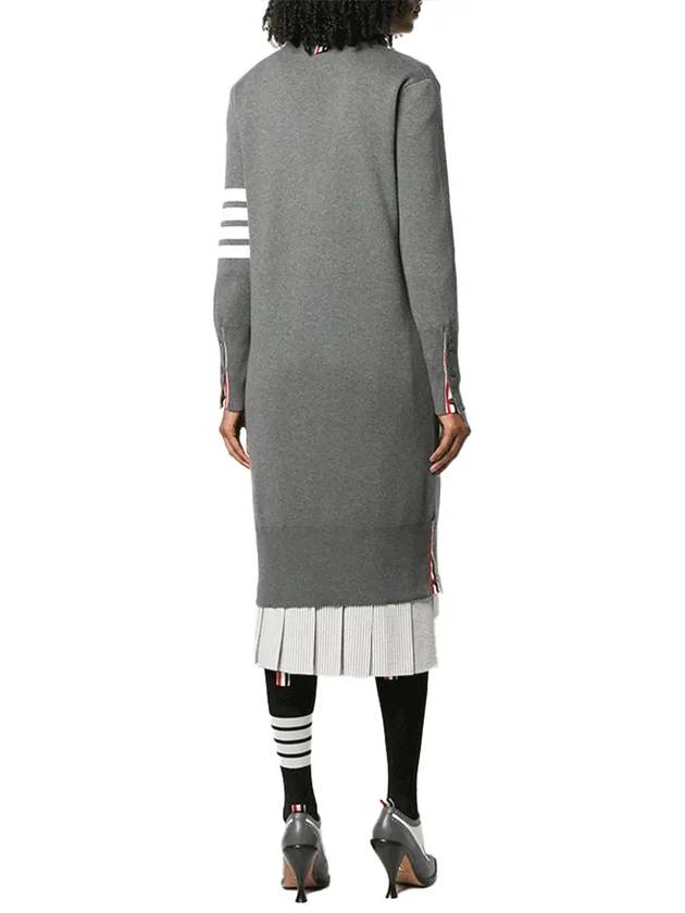 Cotton Crepe Milano Stitch 4-Bar Long V-Neck Cardigan Medium Grey - THOM BROWNE - BALAAN 4