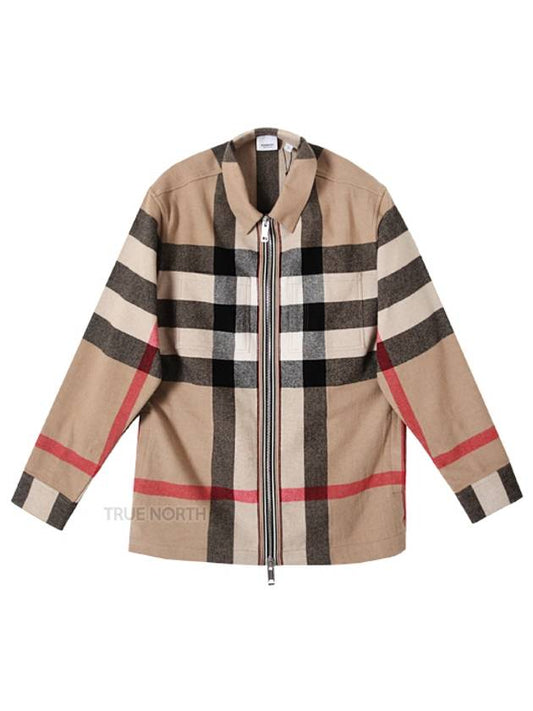 ExaGGerated Check Wool Cotton Overshirt Jacket Archive Beige - BURBERRY - BALAAN 2