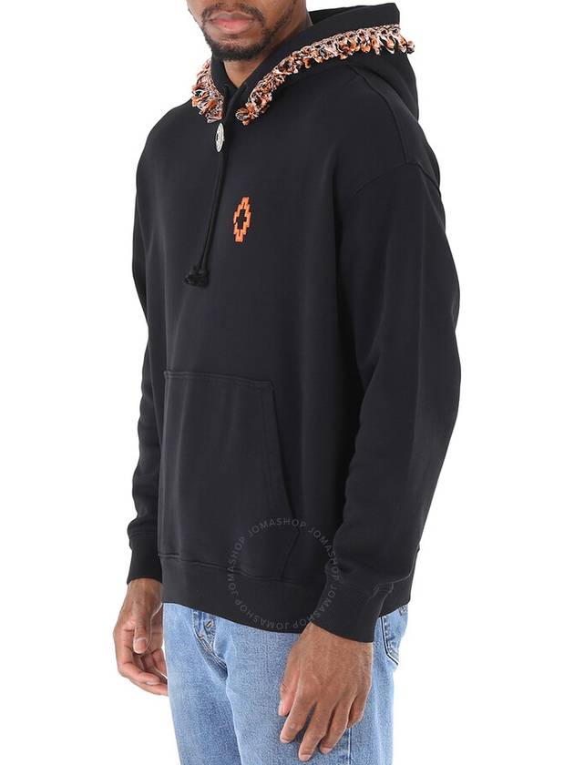 Marcelo Burlon Men's Black Orange Fringed-Trim Cotton Pullover Hoodie, Size Small - MARCELO BURLON - BALAAN 3