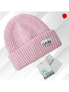 Logo Patch Knit Beanie Pink - GANNI - BALAAN 9