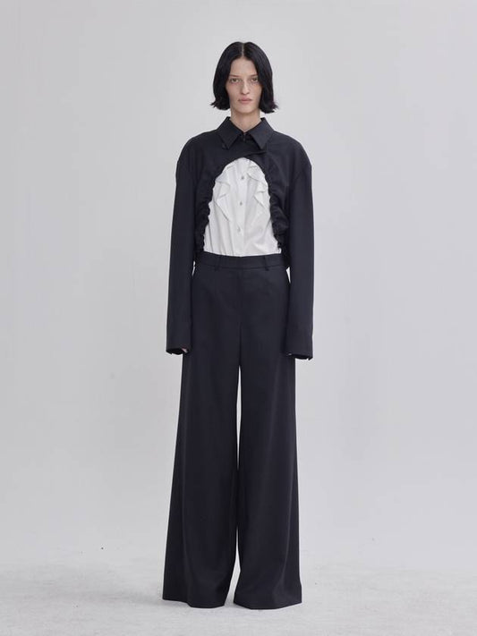 back plate pleated detail wide pants deep gray - LIE - BALAAN 2