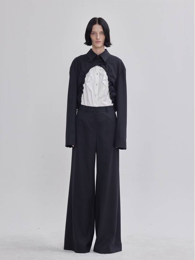 back plate pleated detail wide pants deep gray - LIE - BALAAN 1