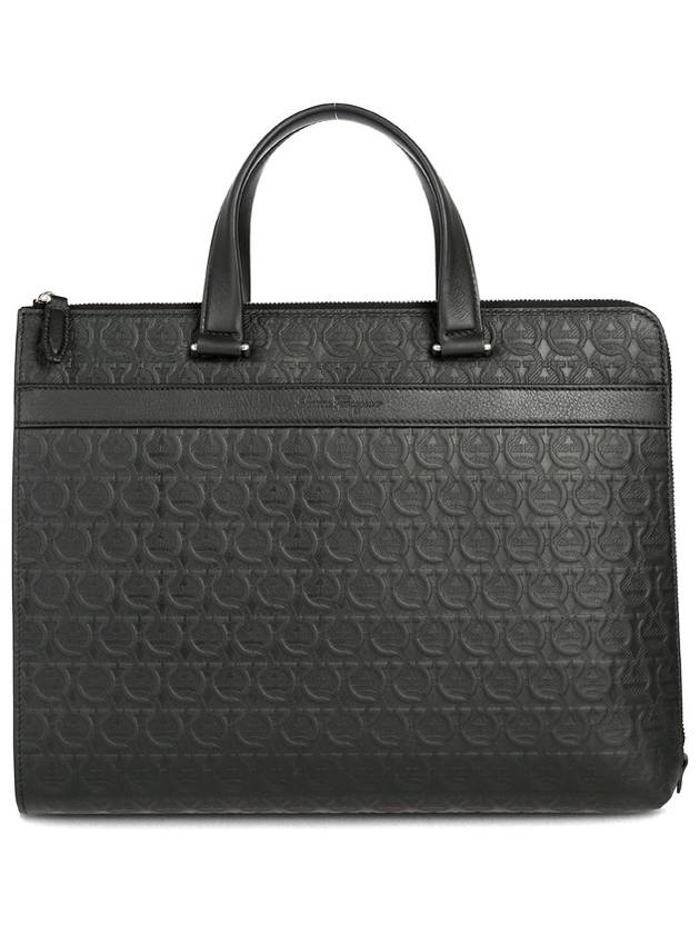 Embossed Calfskin Gancini Brief Case Black - SALVATORE FERRAGAMO - BALAAN 2