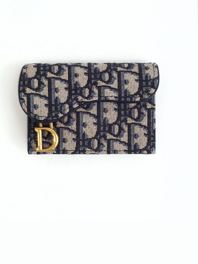 Saddle Flap Card Holder Blue  Oblique Jacquard - DIOR - BALAAN 2