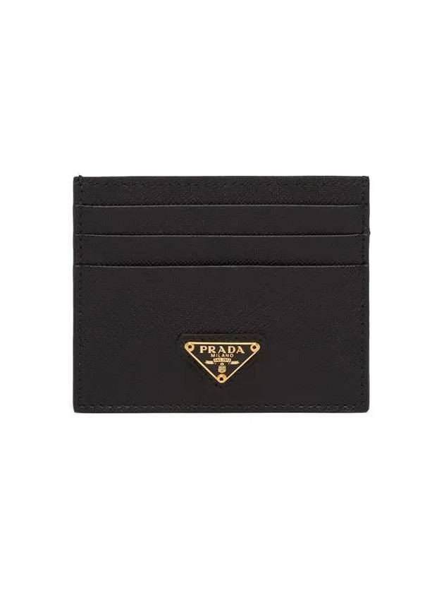 Saffiano Leather Triangle Logo Card Wallet Black Gold - PRADA - BALAAN 3