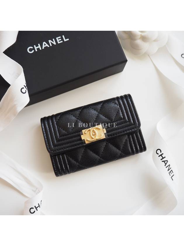 Boy  Flap Card Holder Grained Calfskin Gold Black - CHANEL - BALAAN 2