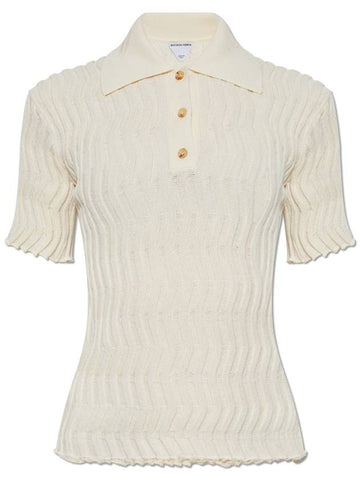 Bottega Veneta Wool Polo, Women's, Cream - BOTTEGA VENETA - BALAAN 1