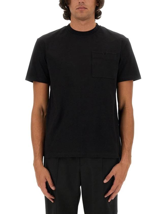 V detail cotton short sleeve t-shirt black - VALENTINO - BALAAN 2