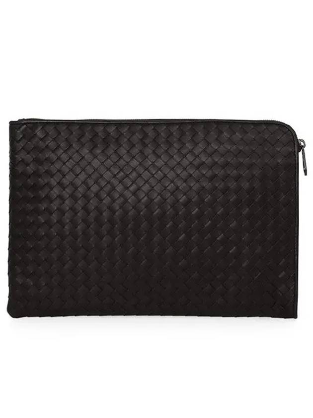 Intrecciato Weaving Zipper Medium Clutch Bag Dark Brown - BOTTEGA VENETA - BALAAN 3