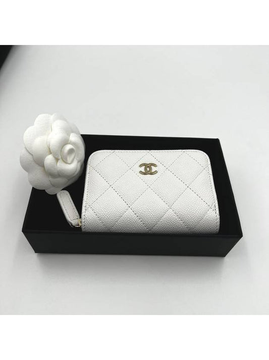 Classic zipper card wallet white gold caviar internal logo AP0216 - CHANEL - BALAAN 1