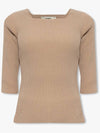 FF Cotton Rib Knit Top Beige - FENDI - BALAAN 4