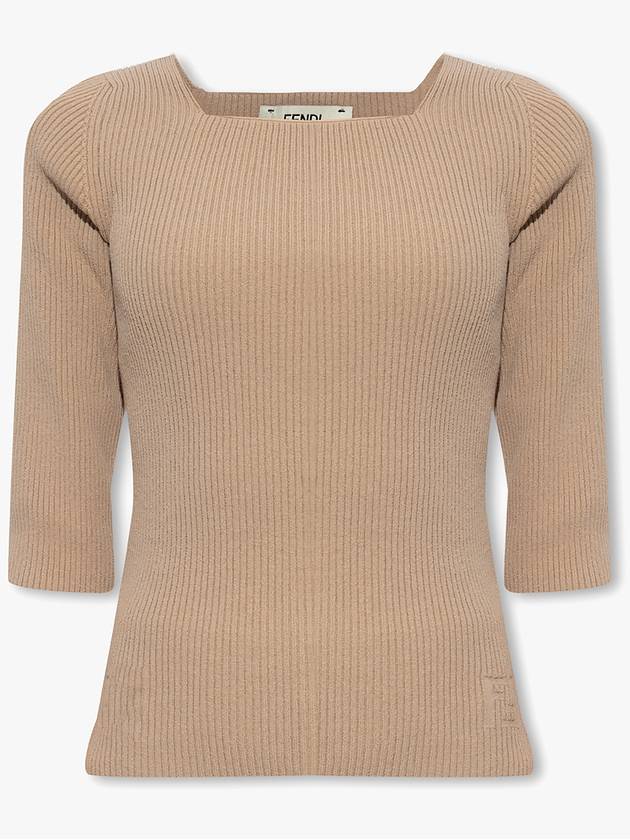 FF Cotton Rib Knit Top Beige - FENDI - BALAAN 4