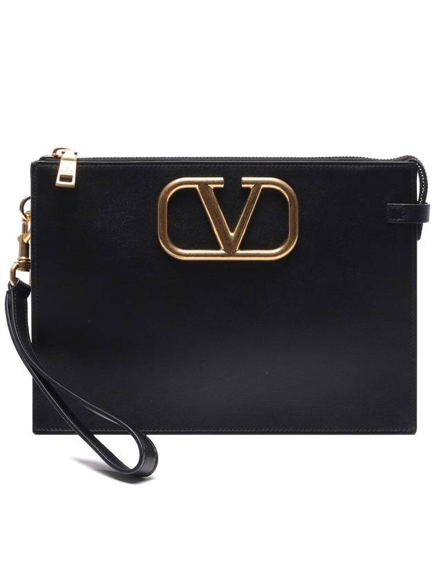 V Logo Signature Clutch Bag Black - VALENTINO - BALAAN 3