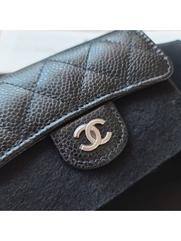 Classic Card Holder Grained Calfskin Silver Black - CHANEL - BALAAN 9