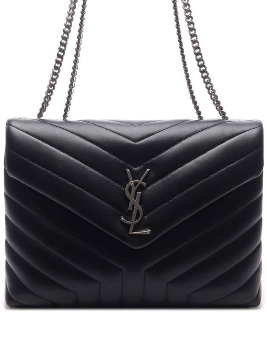 Silver Monogram Loulou Matelasse Y Leather Medium Shoulder Bag Black - SAINT LAURENT - BALAAN 2