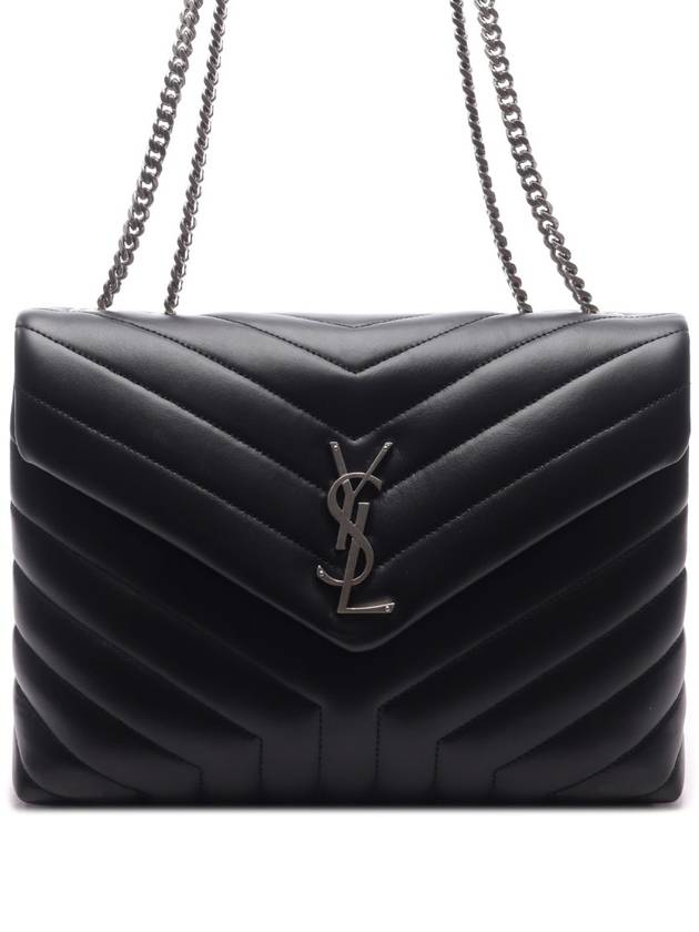 Silver Monogram Loulou Matelasse Y Leather Medium Shoulder Bag Black - SAINT LAURENT - BALAAN 3