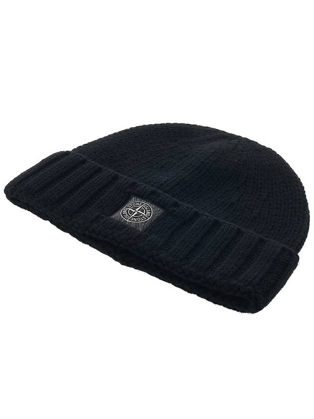 Logo Patch Wool Beanie Black - STONE ISLAND - BALAAN 4