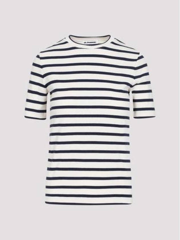 Striped Cotton Short Sleeve T-Shirt Navy Beige - JIL SANDER - BALAAN 1