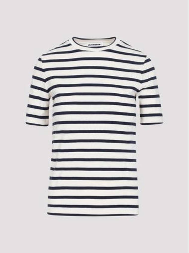 Striped Cotton Short Sleeve T-Shirt Navy Beige - JIL SANDER - BALAAN 1