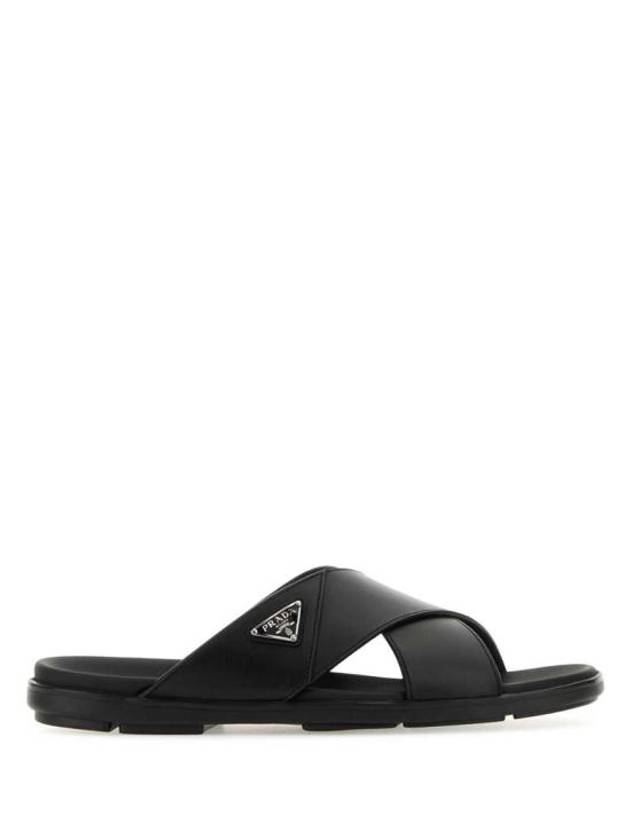 Crisscross Leather Slide Slippers Black - PRADA - BALAAN 2